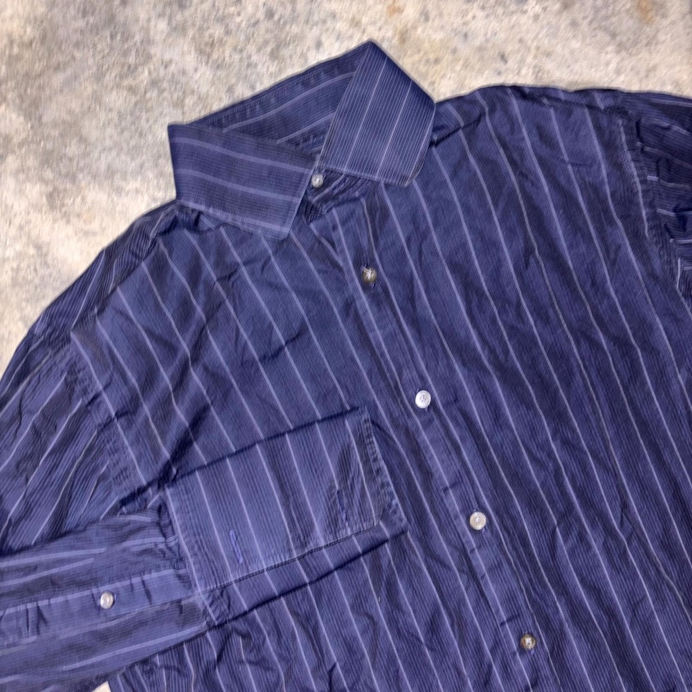 Banana Republic Dress Shirt Mens Medium 15-15.5 Blue Striped Cotton Button Up
